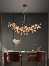 Modern Amber Stone Crystal Branch Chandelier in Genuine Brass Finish