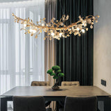 Modern Amber Stone Crystal Branch Chandelier in Genuine Brass Finish