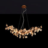 Modern Amber Stone Crystal Branch Chandelier in Genuine Brass Finish