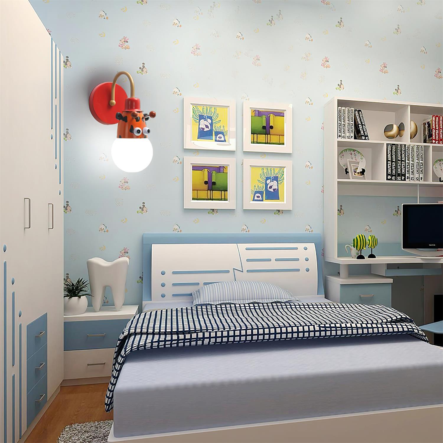 Modern Animal Character Wall Sconce for Nursery and Childrens Room Metal Bracket Light