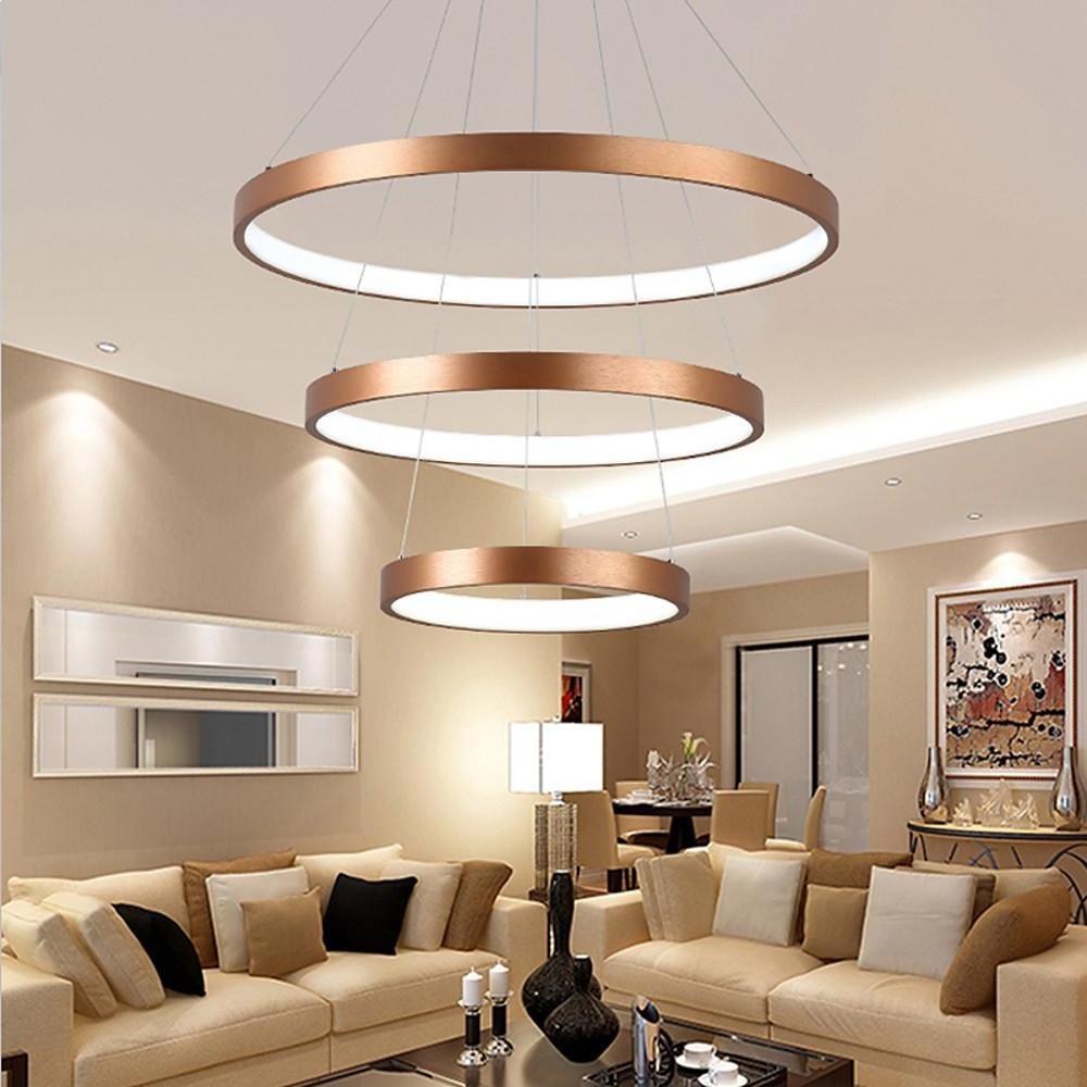 Modern Antique Bronze 3 Tier Ring LED Chandelier Dimmable 31 Inch Pendant Light for Living Room