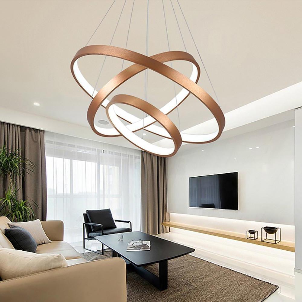 Modern Antique Bronze 3 Tier Ring LED Chandelier Dimmable 31 Inch Pendant Light for Living Room