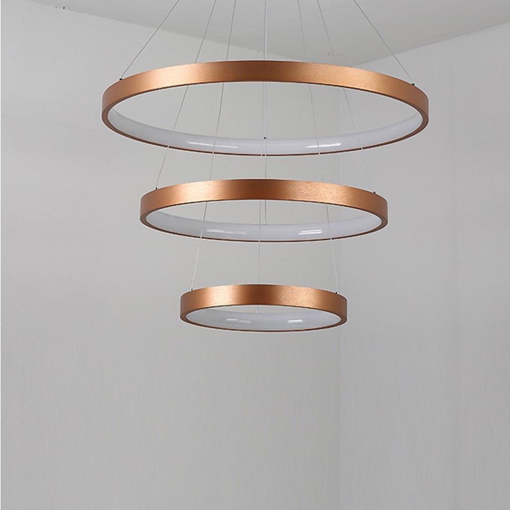 Modern Antique Bronze 3 Tier Ring LED Chandelier Dimmable 31 Inch Pendant Light for Living Room