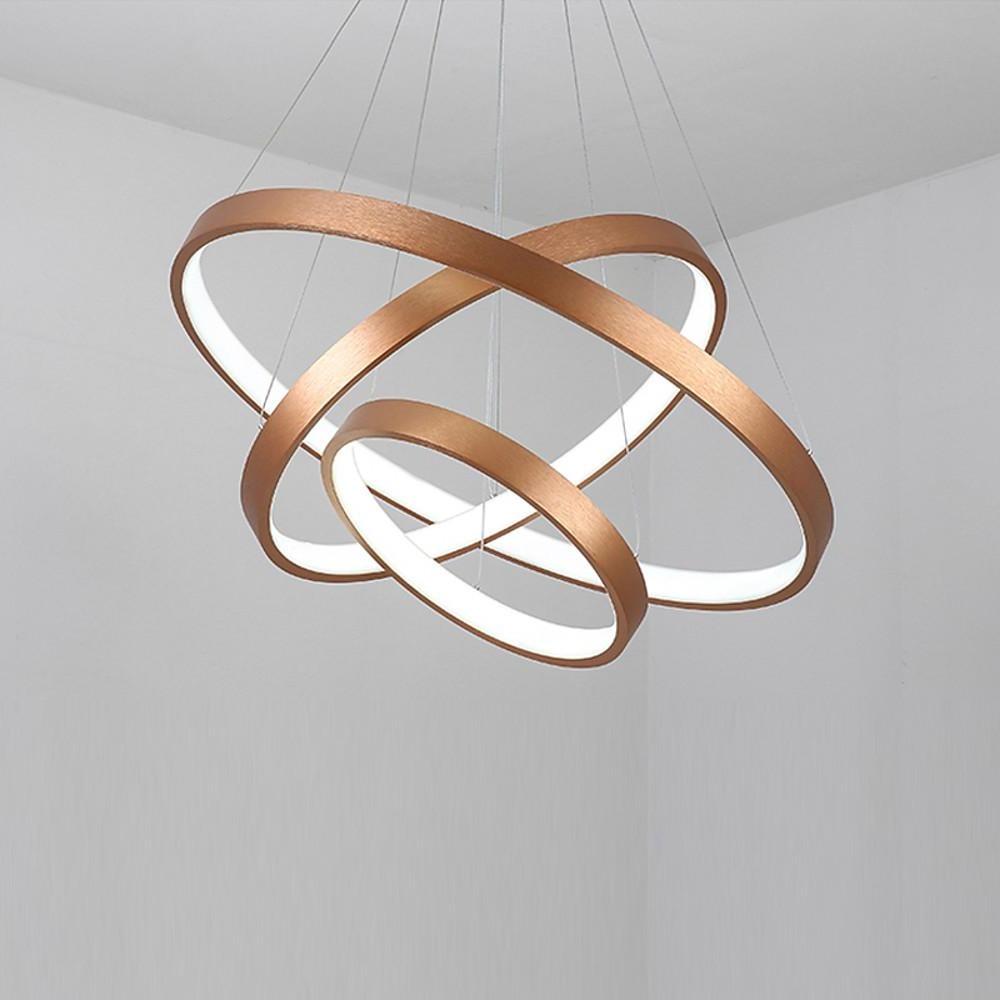 Modern Antique Bronze 3 Tier Ring LED Chandelier Dimmable 31 Inch Pendant Light for Living Room