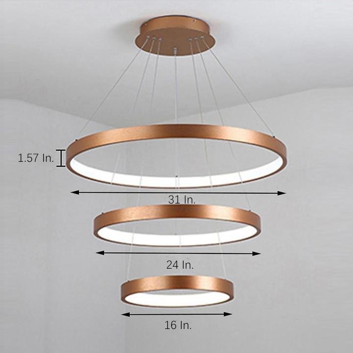 Modern Antique Bronze 3 Tier Ring LED Chandelier Dimmable 31 Inch Pendant Light for Living Room