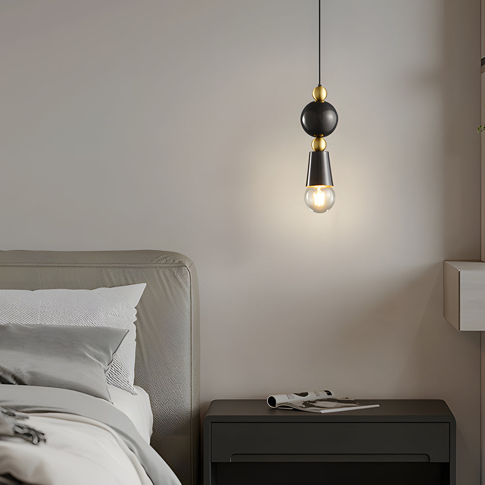 Modern Antique Copper Spindle Pendant Light with Clear Glass Shade for Dining Room and Kitchen