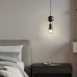 Modern Antique Copper Spindle Pendant Light with Clear Glass Shade for Dining Room and Kitchen
