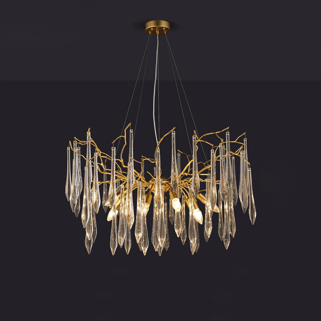 Modern Aqua Funnel Glass Chandelier Waterfall Inspired Gold Pendant Lighting