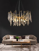Modern Aqua Funnel Glass Chandelier Waterfall Inspired Gold Pendant Lighting