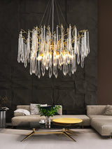 Modern Aqua Funnel Glass Chandelier Waterfall Inspired Gold Pendant Lighting