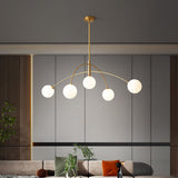 Modern Arched Glass Globe Chandelier Gold and White Mid Century Pendant Light