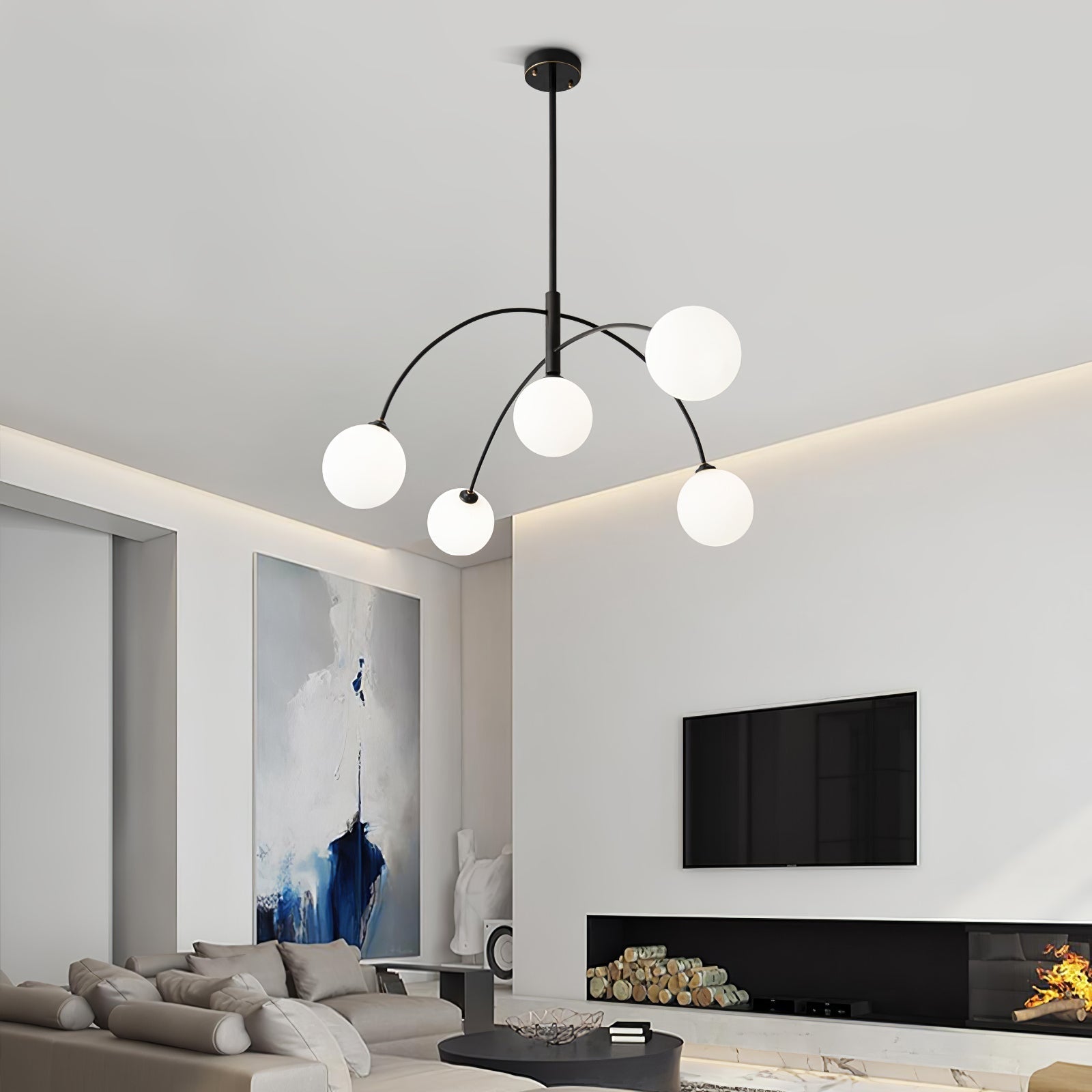 Modern Arched Glass Globe Chandelier Gold and White Mid Century Pendant Light
