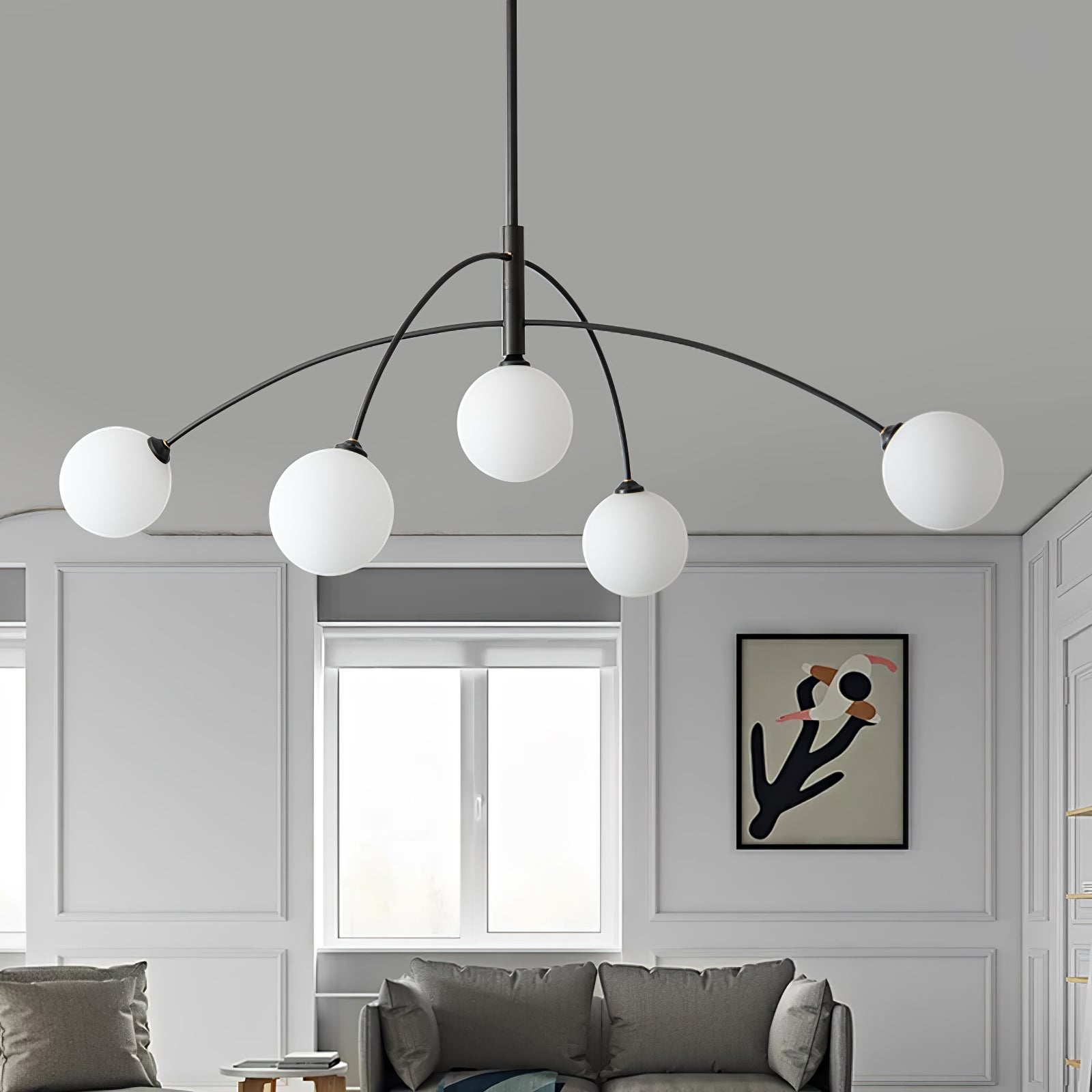 Modern Arched Glass Globe Chandelier Gold and White Mid Century Pendant Light