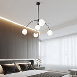 Modern Arched Glass Globe Chandelier Gold and White Mid Century Pendant Light