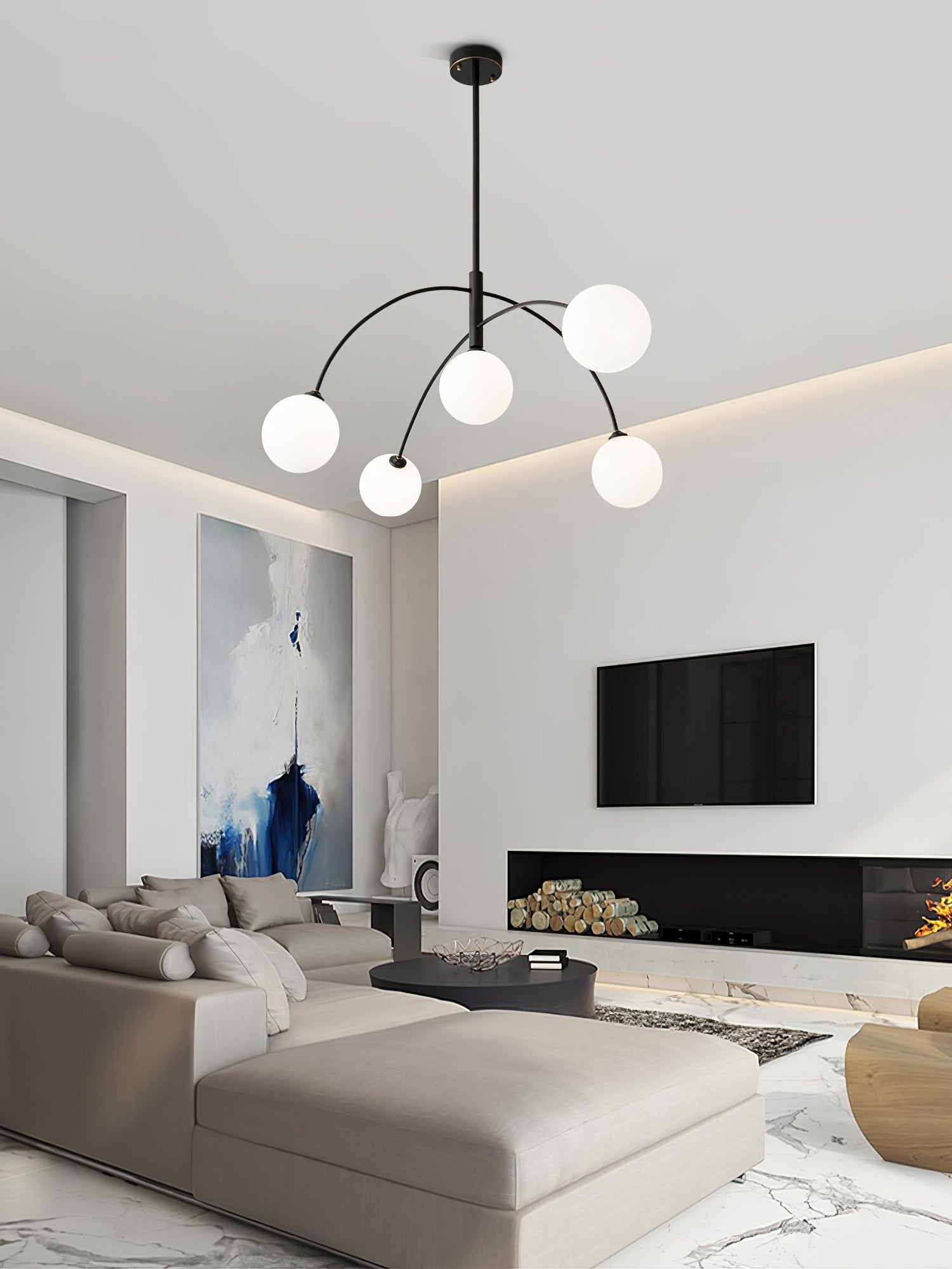 Modern Arched Glass Globe Chandelier Gold and White Mid Century Pendant Light