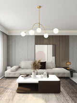 Modern Arched Glass Globe Chandelier Gold and White Mid Century Pendant Light