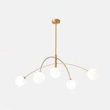 Modern Arched Glass Globe Chandelier Gold and White Mid Century Pendant Light