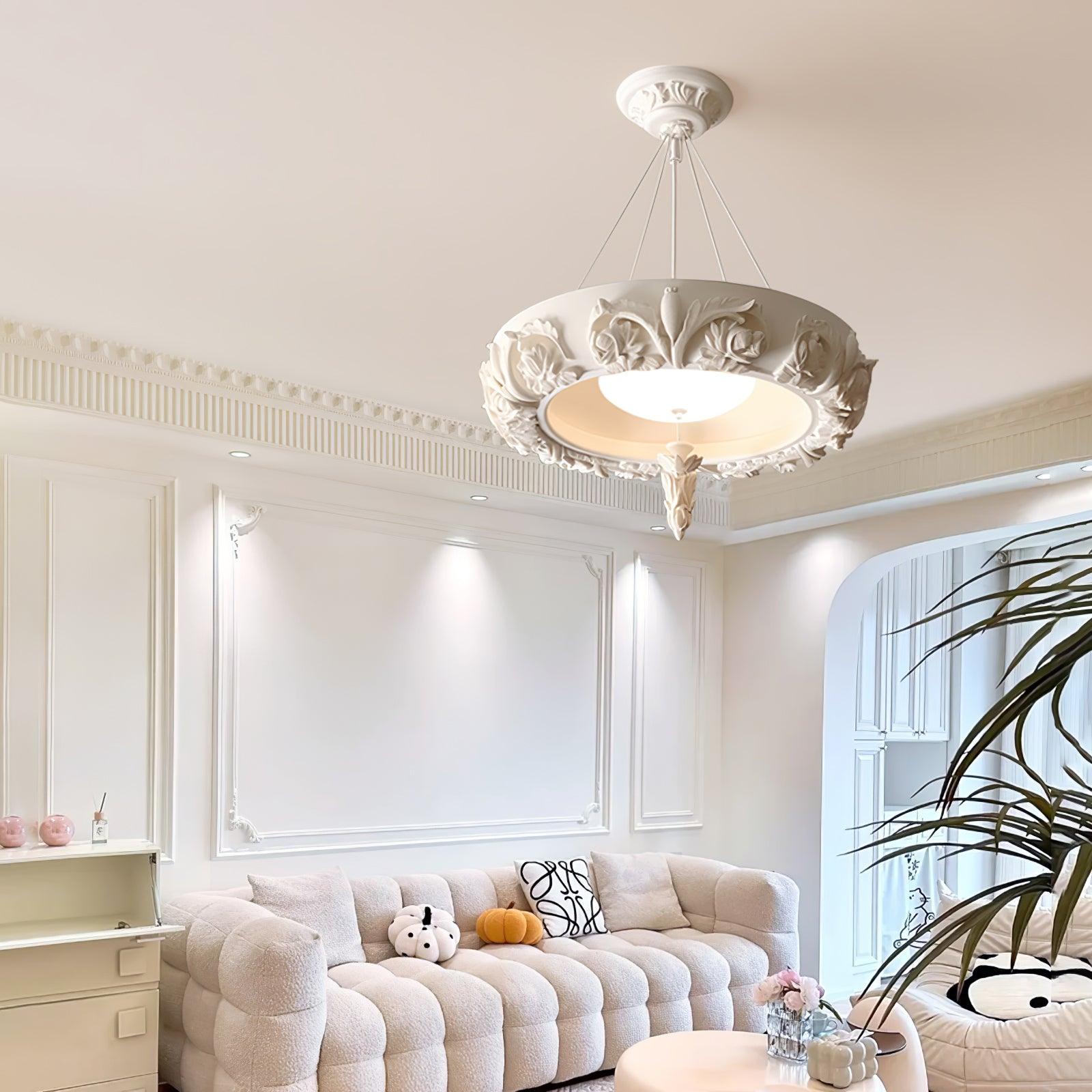Modern Architectural Plaster Crown Chandelier White Carved LED Pendant Ceiling Light