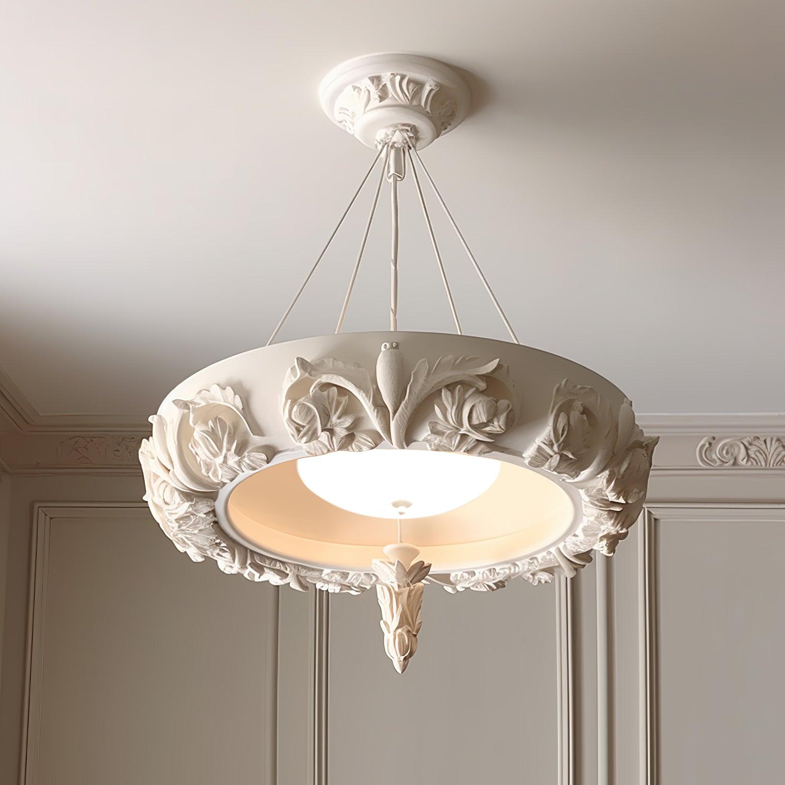 Modern Architectural Plaster Crown Chandelier White Carved LED Pendant Ceiling Light