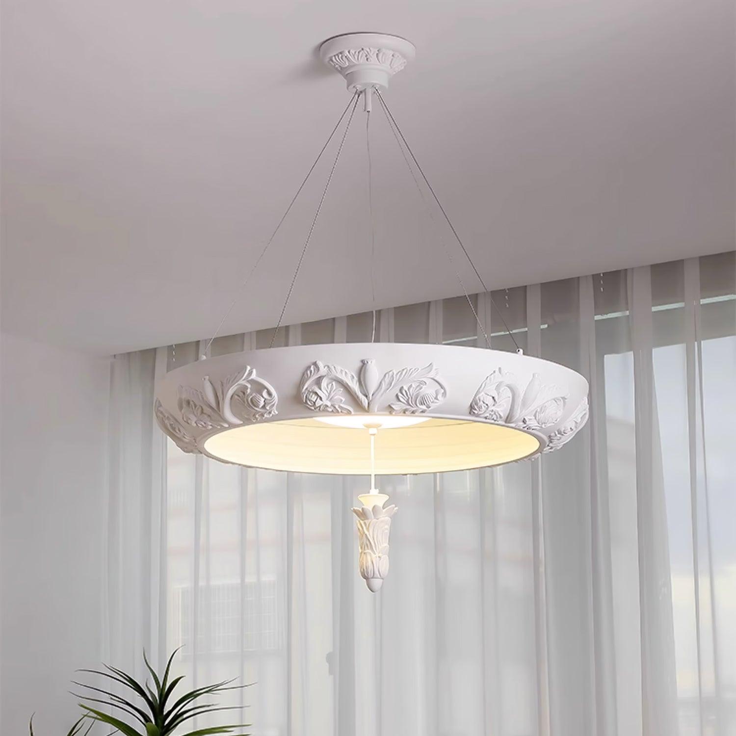 Modern Architectural Plaster Crown Chandelier White Carved LED Pendant Ceiling Light