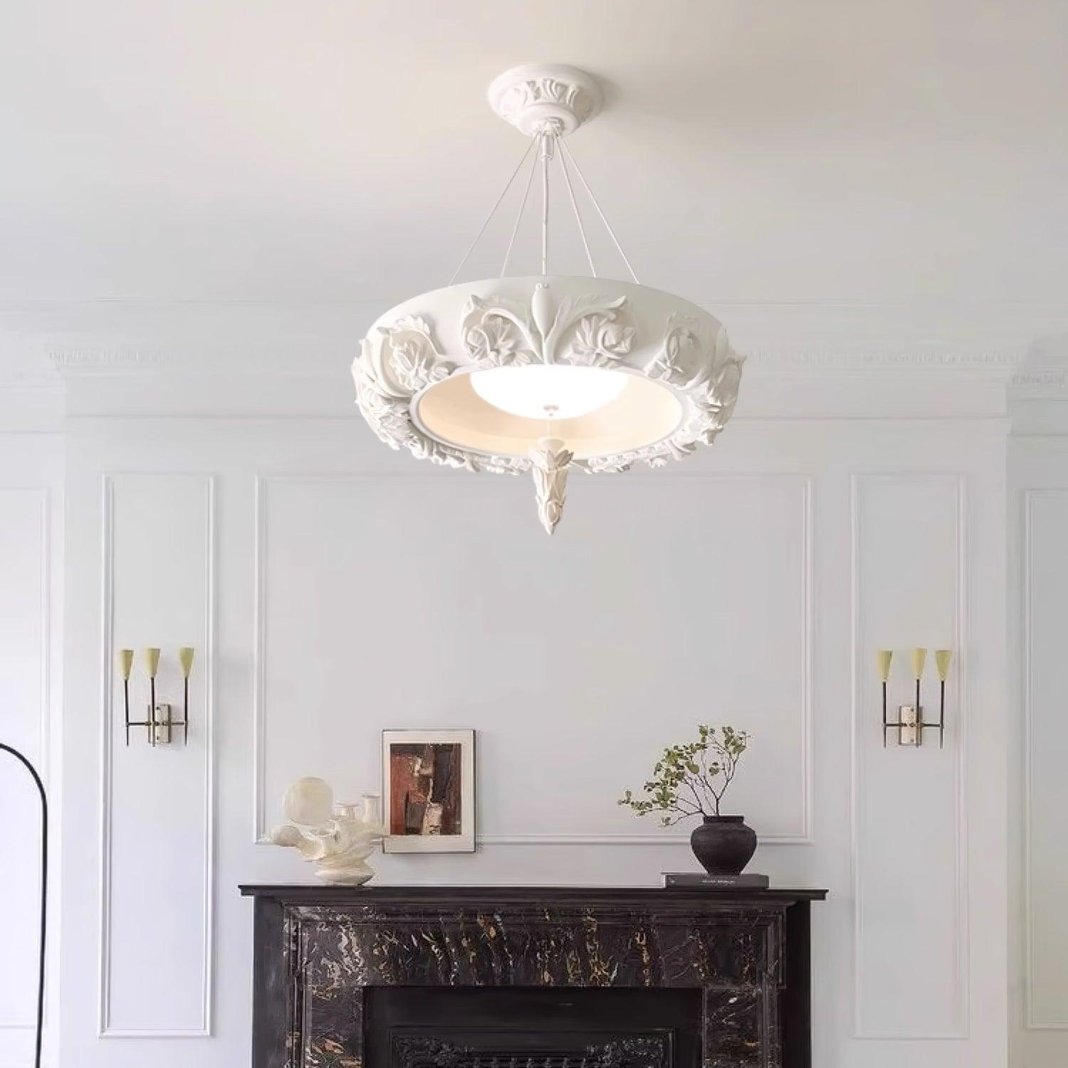 Modern Architectural Plaster Crown Chandelier White Carved LED Pendant Ceiling Light