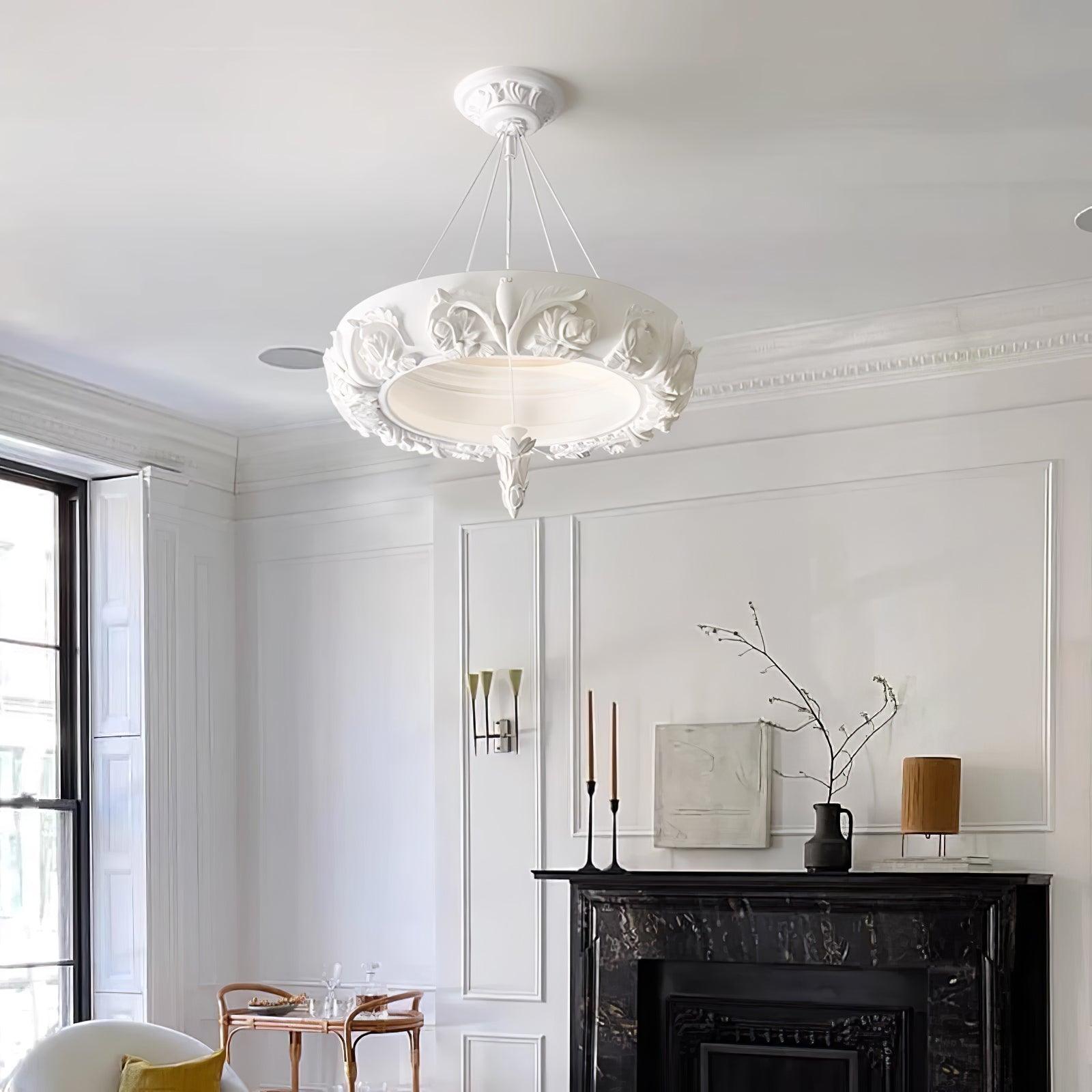 Modern Architectural Plaster Crown Chandelier White Carved LED Pendant Ceiling Light