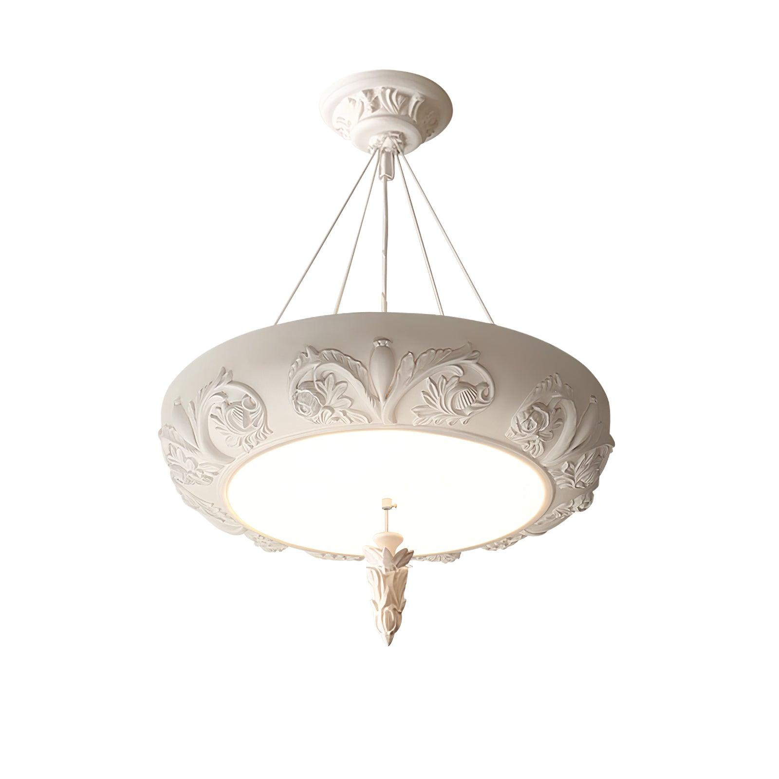 Modern Architectural Plaster Crown Chandelier White Carved LED Pendant Ceiling Light