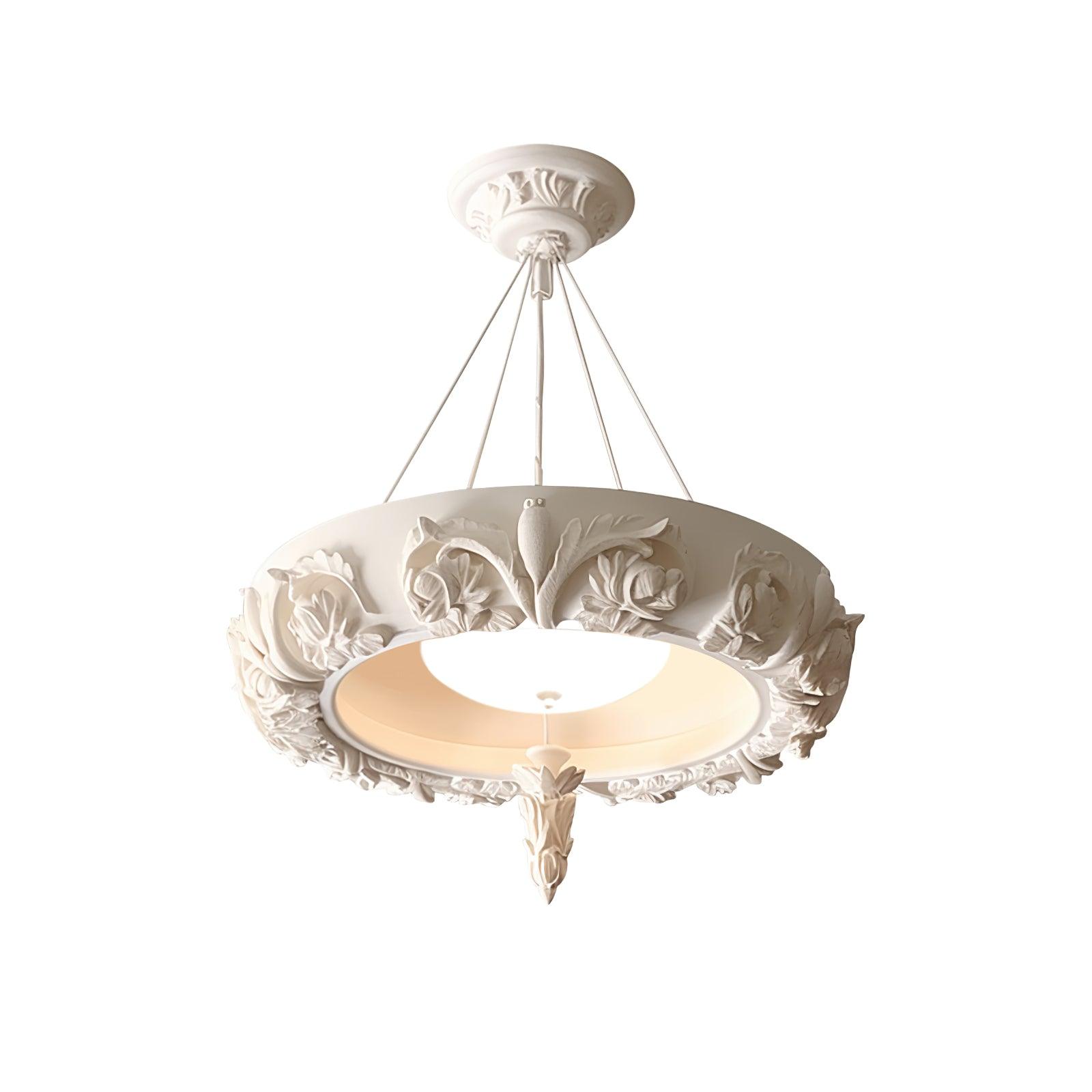 Modern Architectural Plaster Crown Chandelier White Carved LED Pendant Ceiling Light
