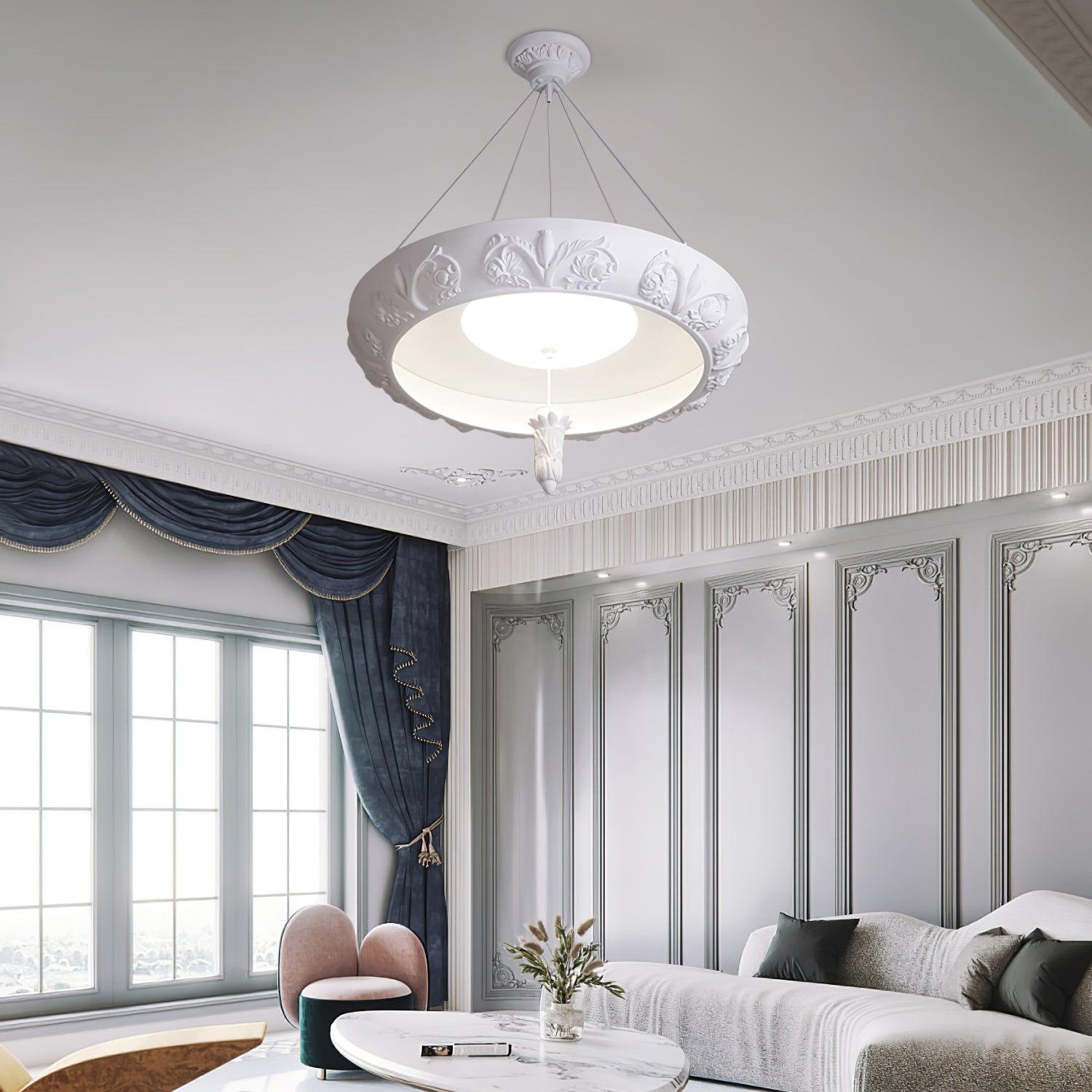 Modern Architectural Plaster Crown Chandelier White Carved LED Pendant Ceiling Light