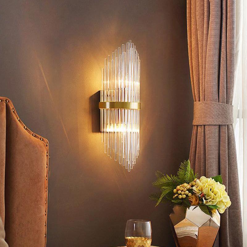 Modern Art Deco Crystal Wall Sconce with Brass Finish and Multi Layered Glass Rods