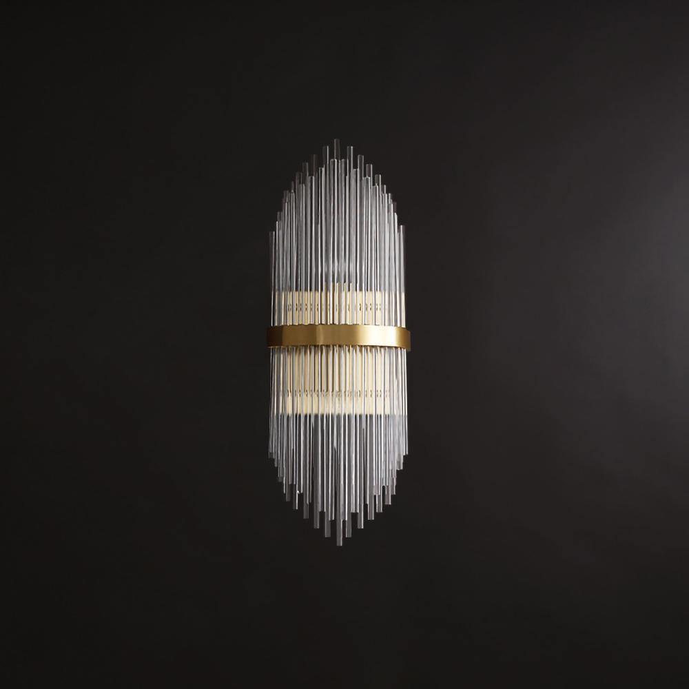 Modern Art Deco Crystal Wall Sconce with Brass Finish and Multi Layered Glass Rods