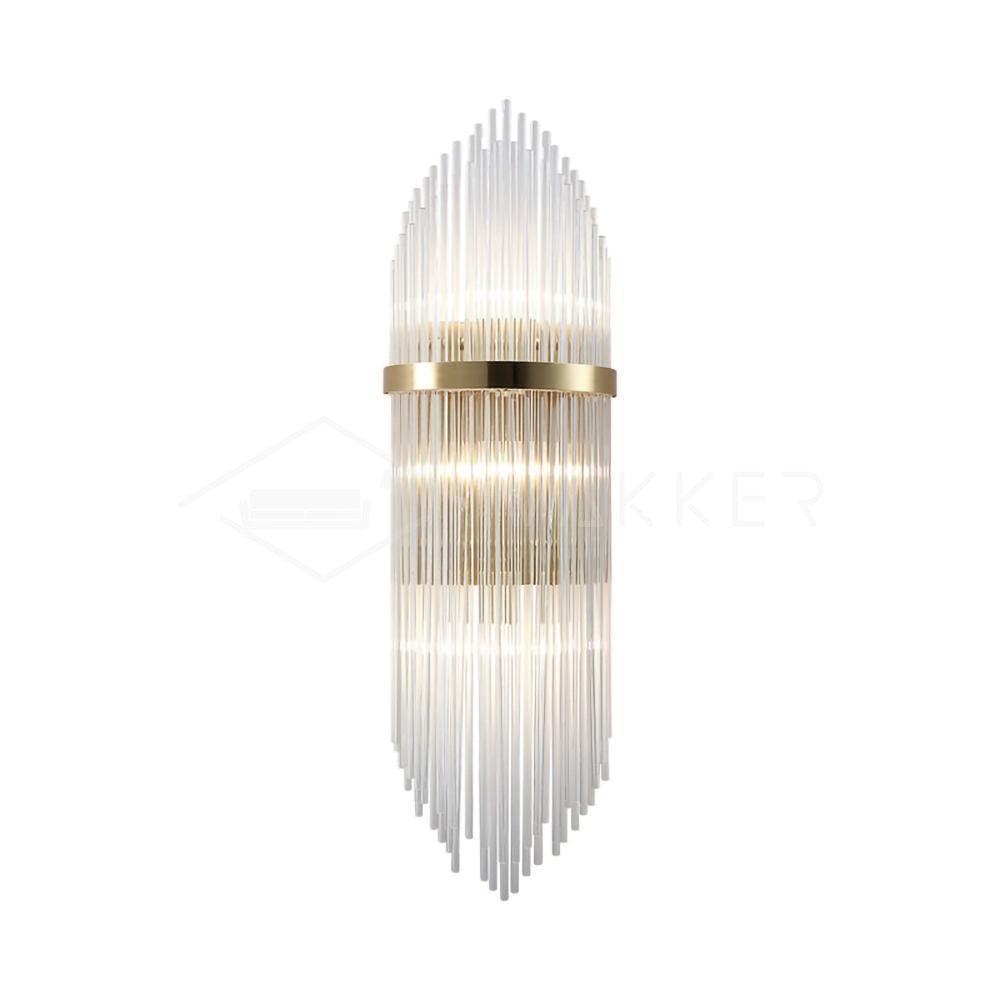 Modern Art Deco Crystal Wall Sconce with Brass Finish and Multi Layered Glass Rods