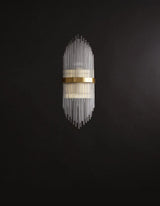 Modern Art Deco Crystal Wall Sconce with Brass Finish and Multi Layered Glass Rods