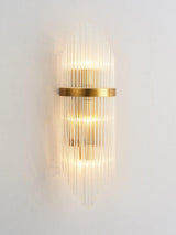 Modern Art Deco Crystal Wall Sconce with Brass Finish and Multi Layered Glass Rods