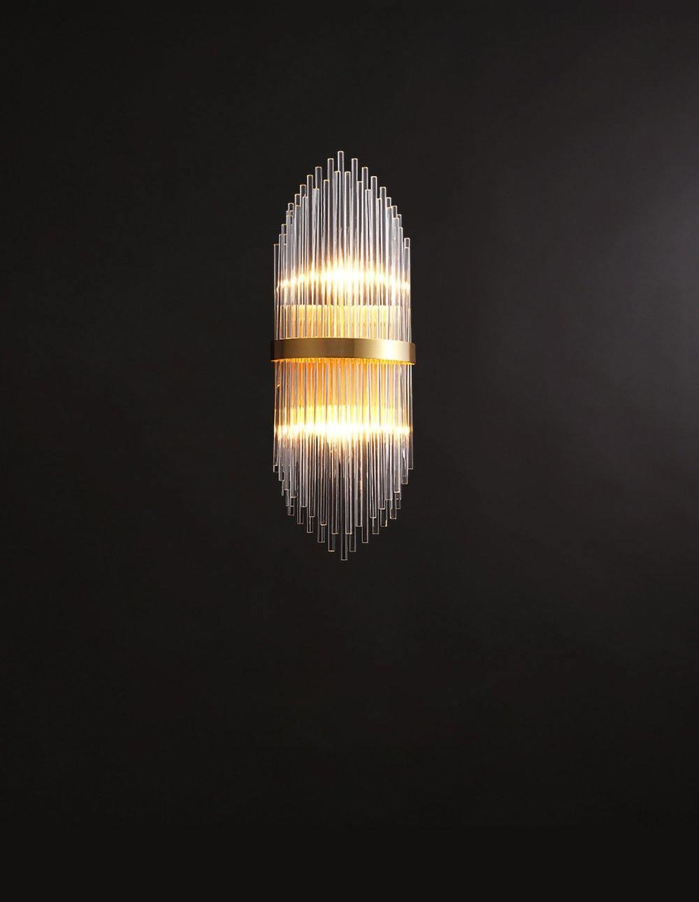 Modern Art Deco Crystal Wall Sconce with Brass Finish and Multi Layered Glass Rods