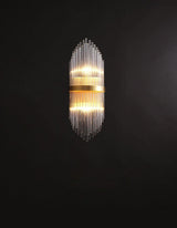Modern Art Deco Crystal Wall Sconce with Brass Finish and Multi Layered Glass Rods