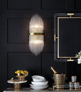 Modern Art Deco Crystal Wall Sconce with Brass Finish and Multi Layered Glass Rods