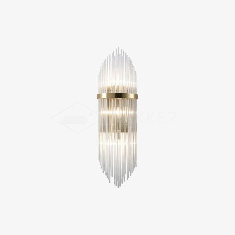 Modern Art Deco Crystal Wall Sconce with Brass Finish and Multi Layered Glass Rods
