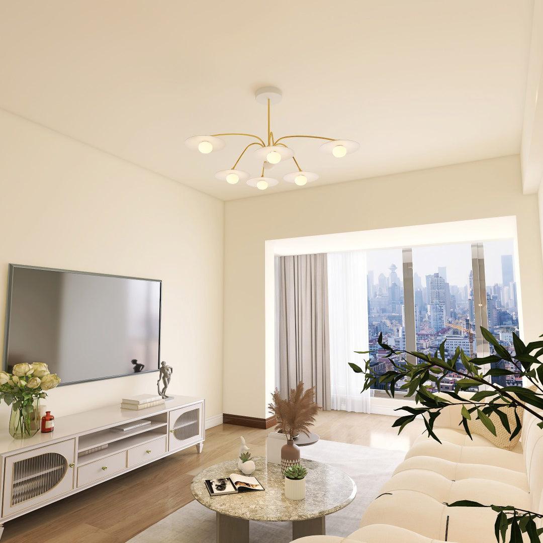 Modern Art Deco Mushroom Silhouette Glass Pendant Light Gold Chandelier Ceiling Fixture