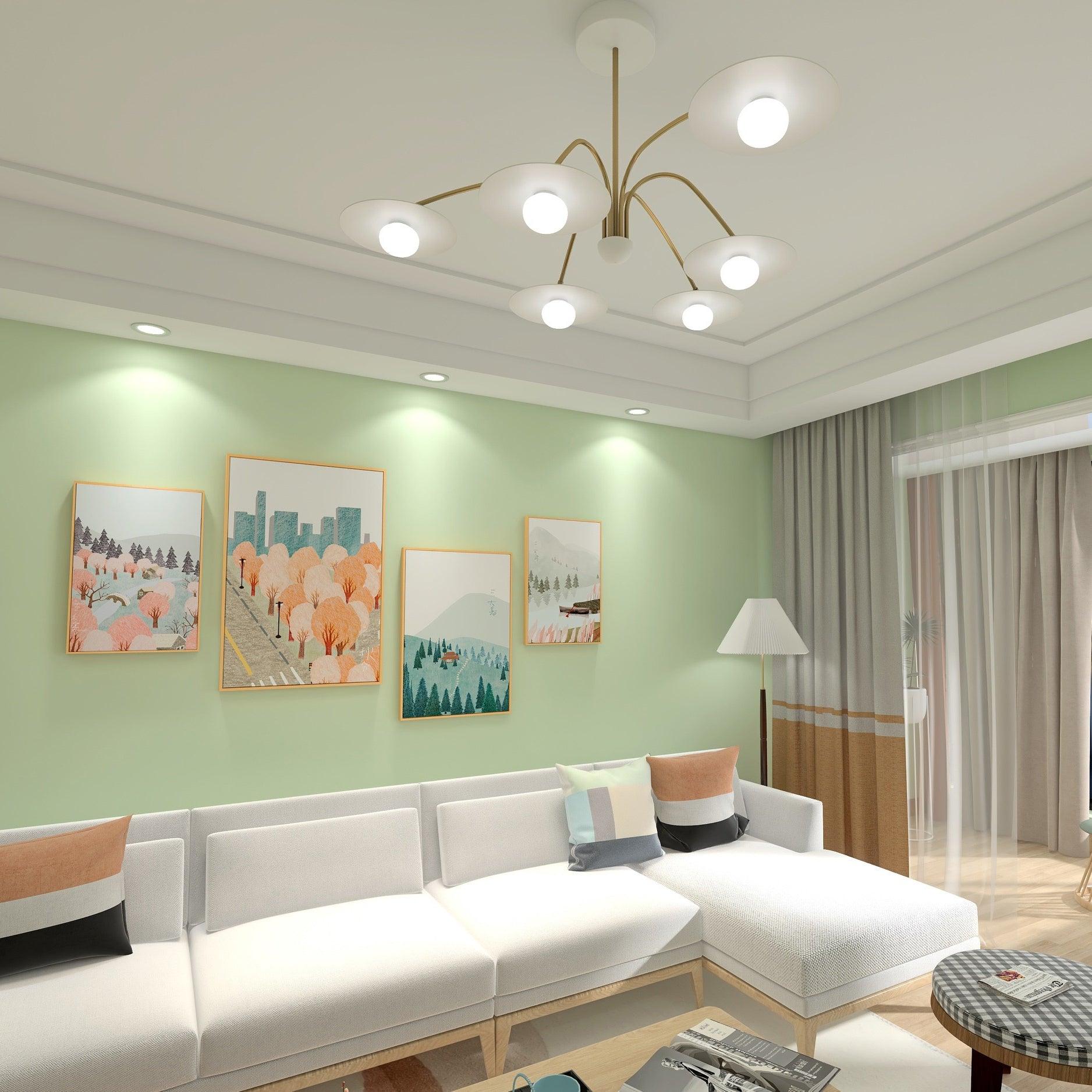 Modern Art Deco Mushroom Silhouette Glass Pendant Light Gold Chandelier Ceiling Fixture