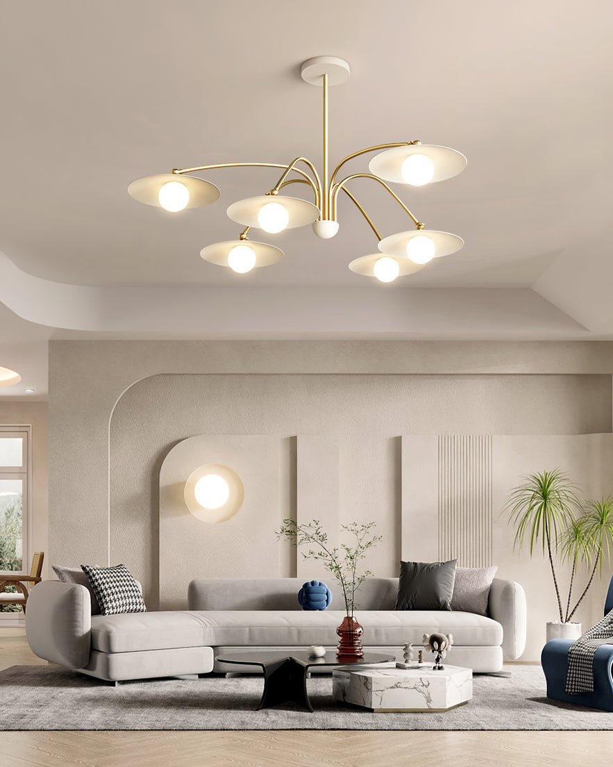 Modern Art Deco Mushroom Silhouette Glass Pendant Light Gold Chandelier Ceiling Fixture