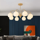 Modern Art Deco Sculptural Glass Chandelier White Globe Multi Head Ceiling Pendant Light