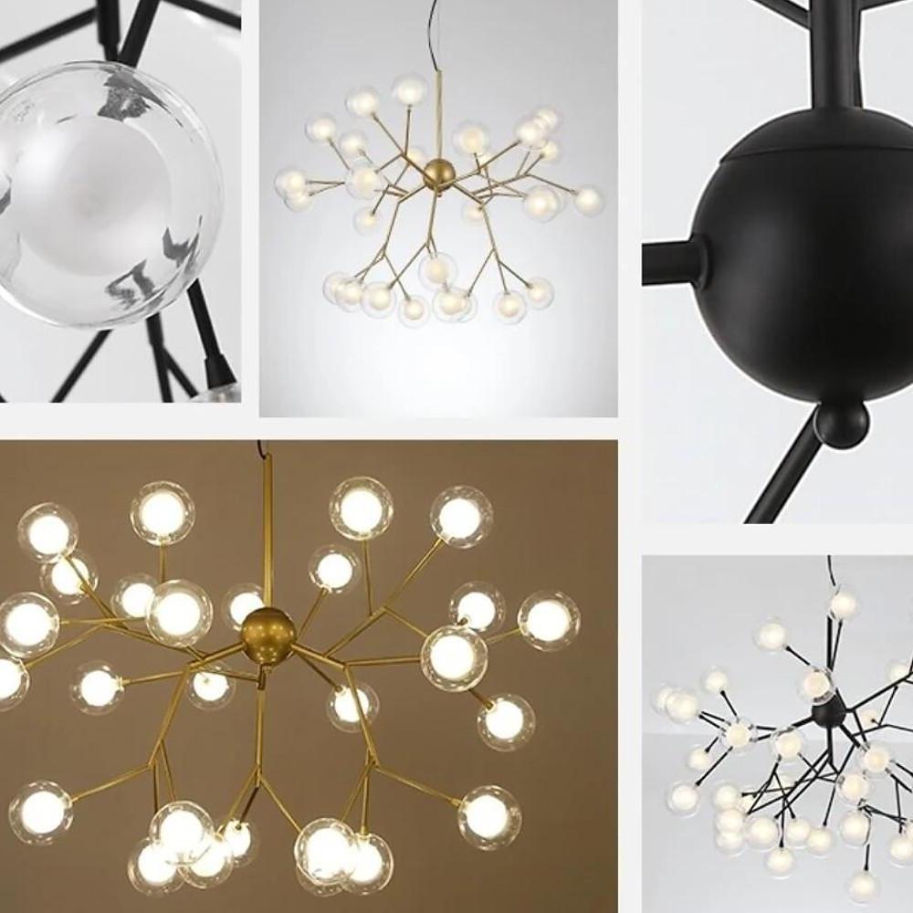 Modern Artistic Branch Glass Globe LED Chandelier Gold Black Pendant Lighting Fixture