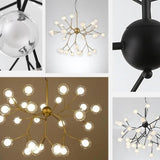 Modern Artistic Branch Glass Globe LED Chandelier Gold Black Pendant Lighting Fixture