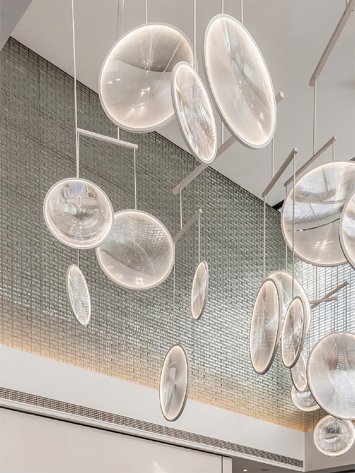 Modern Artistic Glass Lens LED Hanging Light Floating Multi Head Pendant Fixture