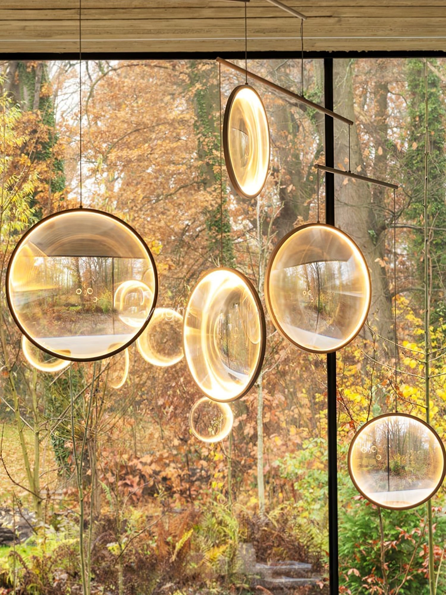 Modern Artistic Glass Lens LED Hanging Light Floating Multi Head Pendant Fixture