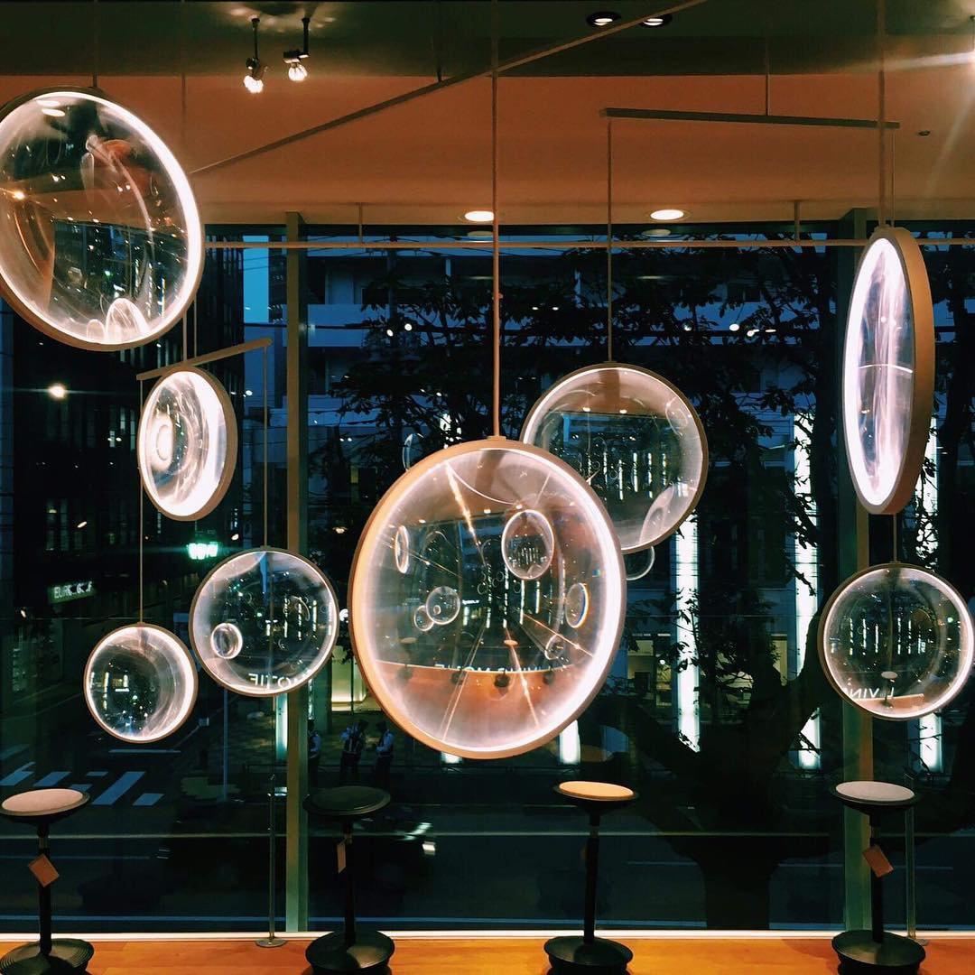 Modern Artistic Glass Lens LED Hanging Light Floating Multi Head Pendant Fixture