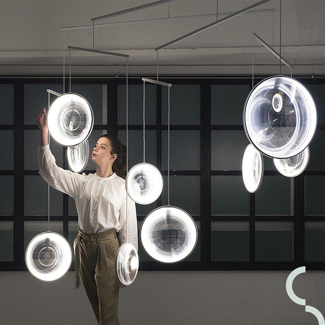 Modern Artistic Glass Lens LED Hanging Light Floating Multi Head Pendant Fixture