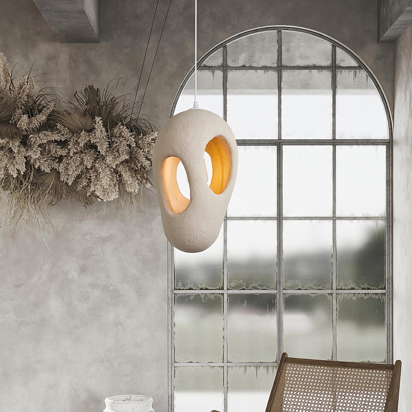 Modern Artistic Hand Formed Double Shell Pendant Light in White Finish