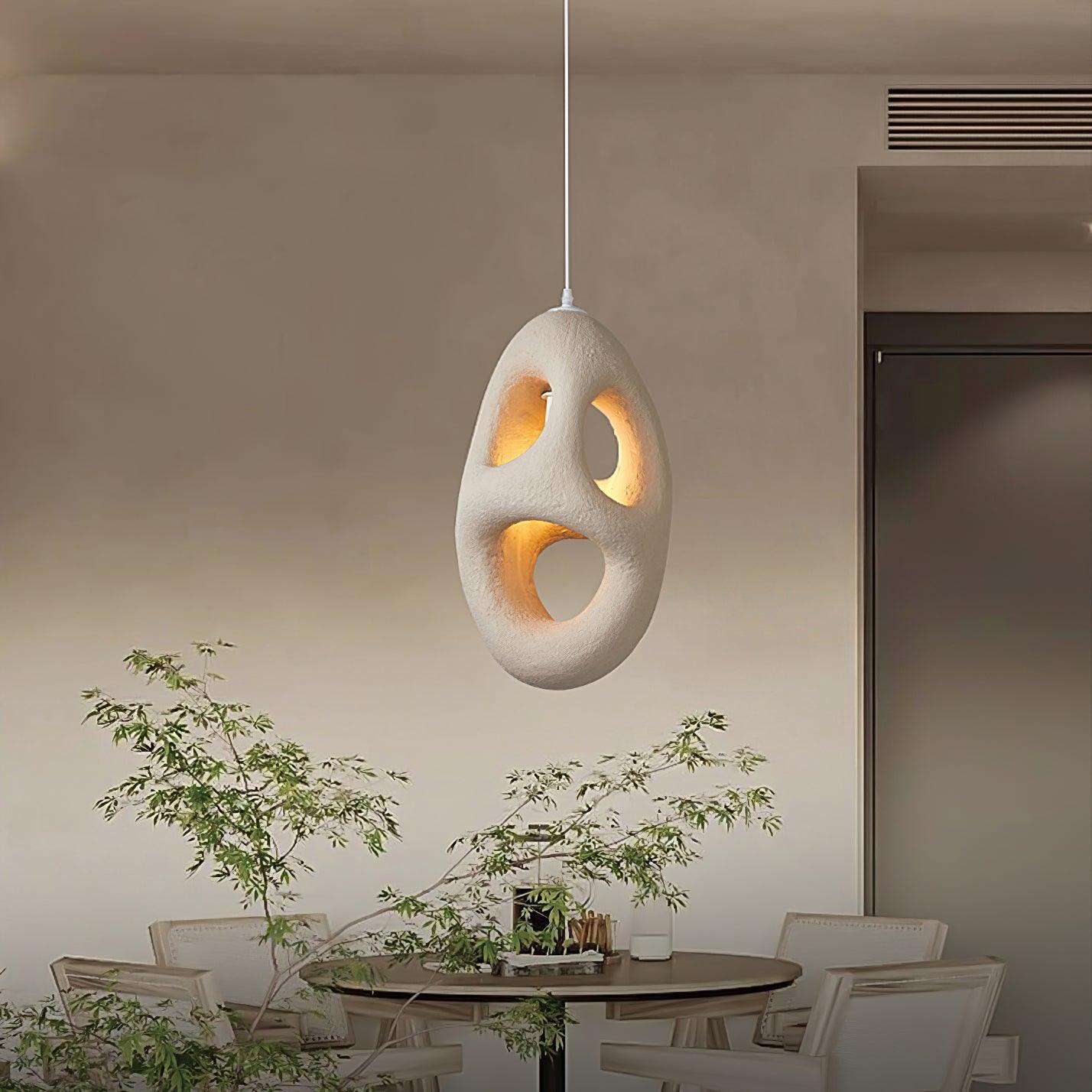Modern Artistic Hand Formed Double Shell Pendant Light in White Finish